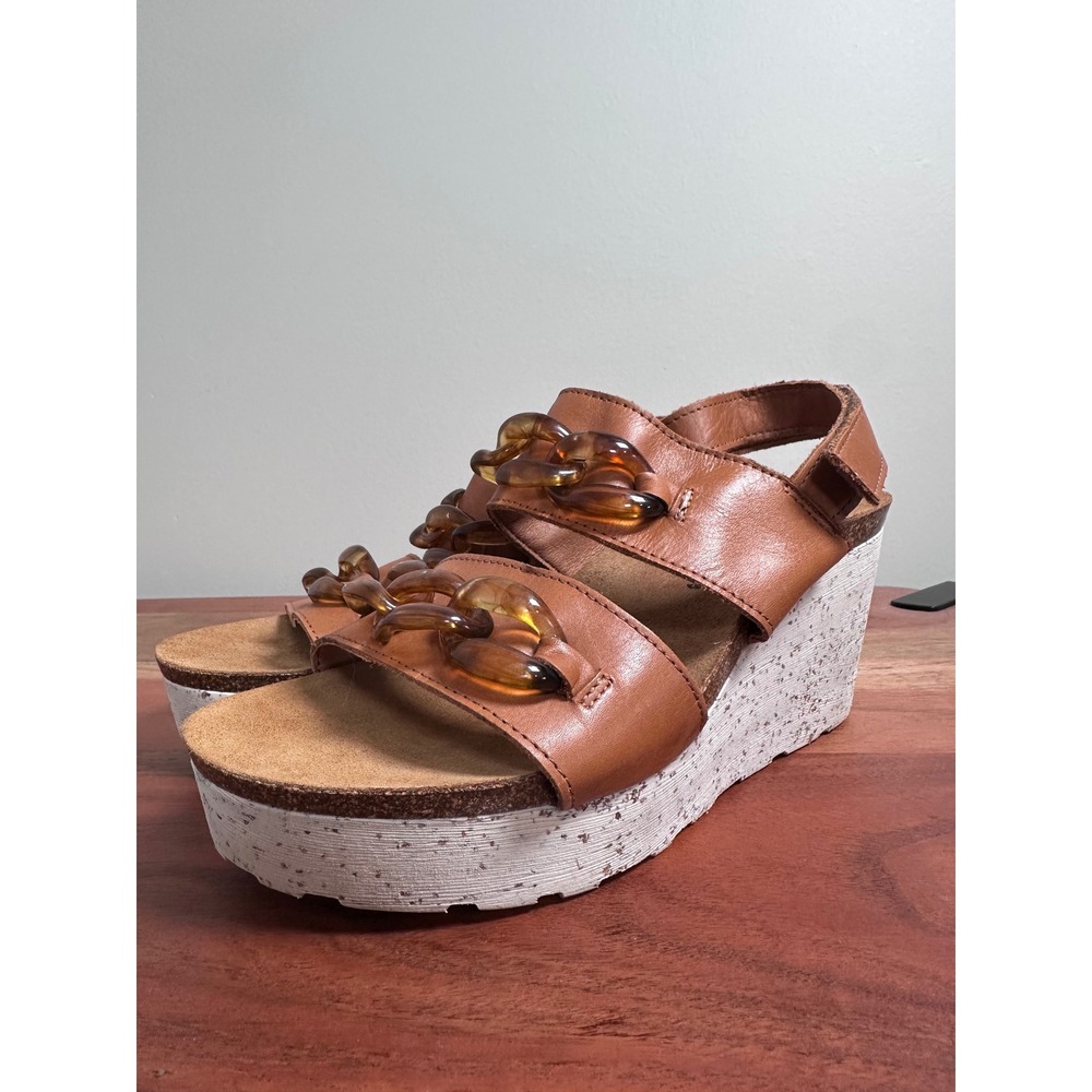 OTBT Fair Isle Wedge Sandals Womens 8.5M Tan Leather Boho Chunky Platform